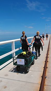 We strolled down the entire jetty with our dive gear in a trolley. Busselton, Western Australia