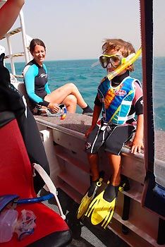 Max ready for snorkeling on NIngaloo Reef, Exmouth Diving Centre. Exmouth, Western Australia