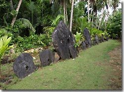 A line-up of stone money at the bank, Yap, Micronesia